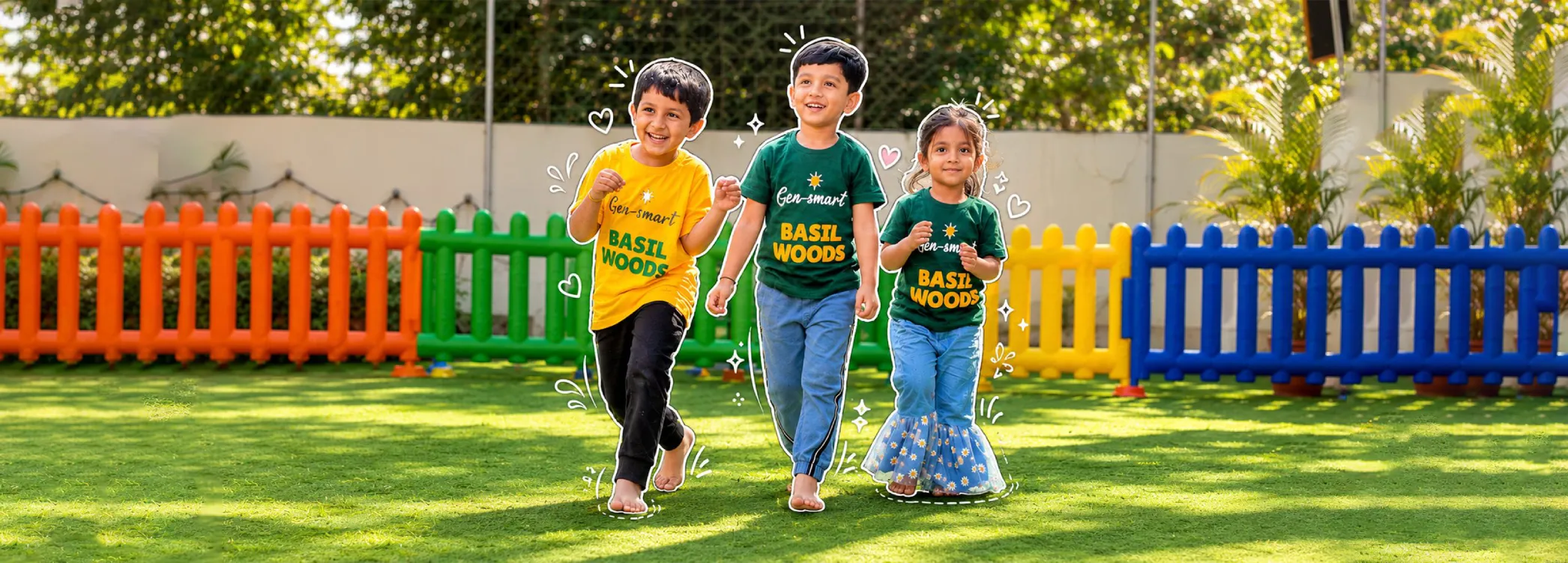Children of Basil Woods Juniors playing together in the outdoor play area